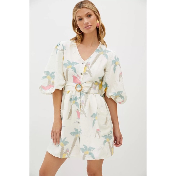 Anthropologie Palm Tree Linen Mini Dress x Place Nationale - Picture 2 of 8
